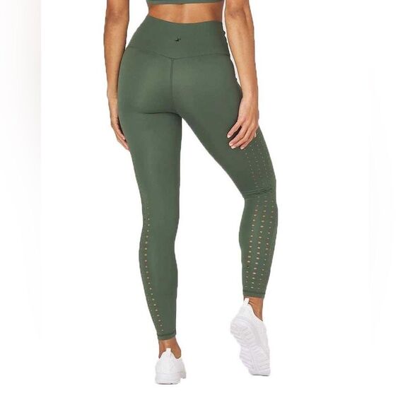 GLYDER Optical High Waisted Leggings Perforated Dots 7/8 Leggings Moss Green XS - Picture 7 of 9